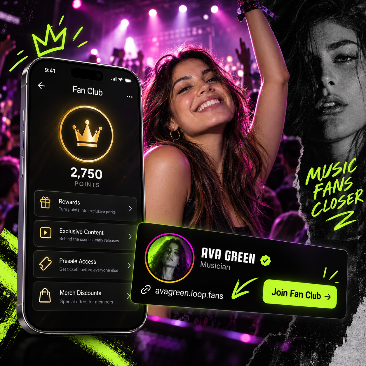Fan club rewards and VIP membership for musicians